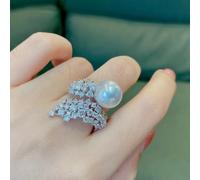 HYHJYMG 925 Anello perle vintage in argento sterling - Halo Solitaire Simulato White Pearl - Anello femminile di lusso da cocktail Engagement