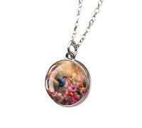 HYHJYMG 925 Collana di Colibrì in Argento Sterling per Donne e Uomini, collane da Colibrì da 1 pc Paffarw Bird And Flower Collana a Ciondolo in Vetro a Due facciate, Gioielli di Animali Carini