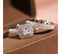 HYHJYMG Anelli di fidanzamento cubico rotondo zirconia per donne -18k zirconia cubica zirconia cubica in oro bianco placcata per il fidanzamento del matrimonio a alone aono