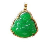 HYHJYMG Ciondolo Collana di Giada Verde Feng Shui Naturale per Le Donne Vera giadeite Yoga Buddha Maitreya Buddha Che Ride Buddha di Buon auspicio S925 Argento Placcato Oro