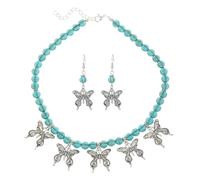 HYHJYMG Girl Products, set regalo di gioielli con ciondolo a forma di farfalla, da donna, in stile bohémien, con perline turchesi naturali, orecchini a goccia, ciondolo con pietre preziose per le
