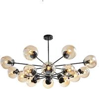 HYHJYMG Lampada Lampadier Lighting Freeture Matte Black Semi Fil Filing Affermazione Light Glass sferico a metà secolo Durante Il Paralume a Trasparente Light-Trasparente 6 Testa (Cognac Lampsha