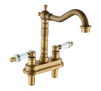 HYHJYMG Rubinetto Antico in Ottone a Doppio Foro Lavaggio a Rubinetto a Rubinetto Ridotto per lavello rotabile Rubinetto a Doppia Maniglia del Rubinetto da Bagno Mixer da Bagno in Bronzo, Rubinetto