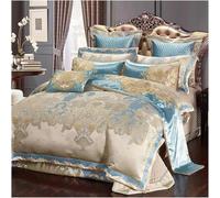 HYHJYMG Set di Biancheria da Letto a Quattro Pezzi a Quattro Pezzi Biancheria da Letto di Lusso King Size Jacquard Cotone Copripiumino Set - trapunte di Tessuti in Lino a Letto Blu (A -Queen 6pcs