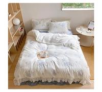 HYHJYMG Set di Biancheria da Letto a Quattro Pezzi a Quattro Pezzi Chic Shabby Chic 100% Blu di Cotone Pattern Biancheria Bianca Set Compatibile con Ragazze Cuscinetti Morbidi Regina re 4pcs (Colore: