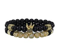HYHONEY 2 pz/set micro pavimenta zircone 8 mm perline braccialetto per uomo donna lui e lei coppia braccialetto naturale nero opaco onice perline di pietra elastico regolabile, Zircone