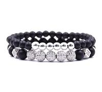 HYHONEY 2 pz/set micro pavimenta zircone 8 mm perline braccialetto per uomo donna lui e lei coppia braccialetto naturale nero opaco onice perline di pietra elastico regolabile, 7 5 inch, Pietra