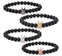 HYHONEY Braccialetto da uomo con perline, micro pavé di zirconi, per uomo e donna, elastico regolabile, One Size, Ottone, Zircone