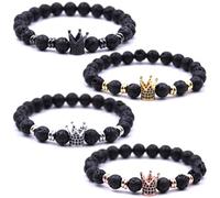 HYHONEY Braccialetto da uomo con perline, micro pavé di zirconi, per uomo e donna, elastico regolabile, One Size, Ottone, Zircone