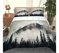 HYHTUD 3 pezzi Paesaggio della foresta di montagna Copripiumino Singolo Matrimoniale 240x220cm con 2 Federe 50x75cm, in Poliestere, Biancheria da Letto Stampa 3D, Set Copripiumino per inverno