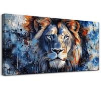 hyidecorart Quadri Moderni Soggiorno Grandi 73x146 cm XXL, Quadro Camera da Letto Su Tela, Stampe da Parete Sguardo Selvaggio di un Leone, Animale Decorazioni Parete Sala Da Pranzo Bagno Ufficio