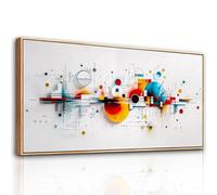 hyidecorart Quadri Moderni Soggiorno Grandi con Cornice Legno, 50x100 cm Stampe da Parete Punti Colorati Astratti, Quadro Camera da Letto Su Tela Decorazioni Parete Sala Da Pranzo Bagno Ufficio Cucina