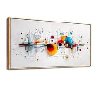 hyidecorart Quadri Moderni Soggiorno Grandi con Cornice Legno, 73x146 cm XXL Stampe da Parete Punti Colorati Astratti, Quadro Camera da Letto Su Tela Decorazioni Parete Sala Da Pranzo Bagno Ufficio