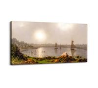hyidecorart Quadri Vintage Soggiorno Grandi, 50x100 cm Stampe da Parete Porto al Tramonto, Barca a Vela Paesaggio Quadro Camera da Letto Su Tela Decorazioni Parete Bagno Cucina Ufficio Sala da Pranzo