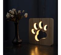 Hyindoor Lampada da notte a LED in legno cane lampada con ricarica USB, decorazione per cameretta, Regali di Natale / Compleanno
