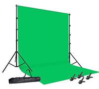 HYJ-INC Photo Video Studio 3 x 3,7 m 100% Mussola di Cotone Chromakey Verde Schermo Sfondo con 2,6 x 3,0 m Stand Fotografia Sfondo Sistema di Supporto Kit di Morsetto, Borsa per il Trasporto