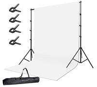 HYJ-INC Sistema di supporto per sfondo fotografico con kit di supporto da 3 x 3 m, 3 x 3,7 m, 100% mussola di cotone bianco, morsetto, borsa per il trasporto per studio fotografico e video