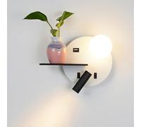 HYJAUSXB Lampada da Parete a LED, 2 in 1 Globo/faretto con Interruttore Indipendente, Ricarica Wireless e Porta USB, Decorazione per Camera da Letto, Soggiorno, Studio (Luce Neutra)