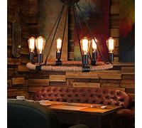 HYJAUSXB Lampadario Industriale Americano retrò Semplice in Ferro battuto, nostalgico, per Internet Café, Ristorante, Soggiorno, Hot Pot, Regolabile, Creativo, Personale, 6 lampade, Corda d