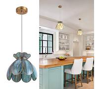 HYJAUSXB Lampadario Moderno e Creativo Blue Lotus Lampada a Sospensione con Lanterna in Vetro Lampada a Sospensione a 1 Luce in Bronzo di metà secolo per Bagno, Cucina, Isola, ristor