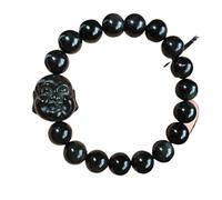 HYJYGM Black Obsidian, Natural Obsidian Round Bead Crystal Bangle Talisman Draws Love Money Happy Protects Love Money Luck Popularity Prosperity 14mm