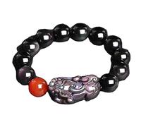 HYJYGM Black Obsidian, Wealth Rainbow Eye Authentic Crystal Reiki Amulet Lucky Wealth Ward Inspirational Gift for Women Men,12mm