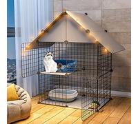 HYJYGM Gabbie Condominio a Livelli Interni, Pieghevole in Metallo con lettiera Gabbia Amaca Recinto all'aperto - Piccoli Animali, Cuccioli, Kit,Black-A(Gabbia per Gatti)