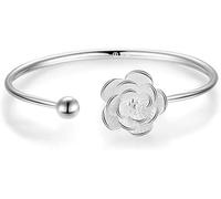 HYJYGM Silver Sterling Silver Women's Peony Flower Cuff Bangle for Women Birthday Gifts & Occasion Jewelry