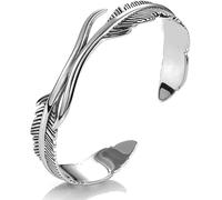 HYJYGM Sterling Silver,AdjustableSterling Silver Bangle, Sterling Silver for Women,Ladies 925 Silver Adjustable Boho Feather Cuff Bangle Hand Carve Feather s Birth