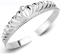 HYJYGM Sterling Silver,AdjustableSterling Silver Bangle, Sterling Silver for Women,Women 925 Sterling Silver Exquisite Crown Cuff Bangle Hand Carve Ladies Silver