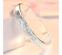 HYJYGM Sterling Silver,AdjustableSterling Silver Bangle, Sterling Silver for Women,Women 925 Sterling Silver Hand Carve Flower Cuff Bangle Chinese Ladies Silver J