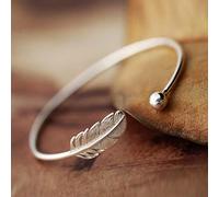 HYJYGM Sterling Silver,AdjustableSterling Silver Bangle,Sterling Silver for Women,Women 925 Sterling Silver Boho Feather Adjustable Open Bangle Exquisite Ladies V