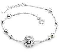 HYJYGM Sterling Silver, ，Crystal Bangle s for Sterling Silver for Women,Women 925 Sterling Silver Adjustable Hollow Silver Bead Ladies Silver Bangle Fashio