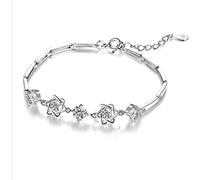 HYJYGM Sterling Silver, ，Crystal Bangle s forAdjustableSterling Silver Bangle,Ladies 925 Sterling Silver with Mosaic Crystal Stars Friendship