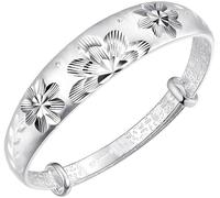 HYJYGM Sterling Silver, ，Crystal Bangle s forAdjustableSterling Silver Bangle,Women 925 Sterling Silver Hand Carve Flower Adjustable Cuff Bangle Ladies Silv