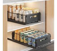 Hykiee 2 Pezzi Cassetto Estraibile Cucina, Organizer Cassetti Estraibili per Cucina Sottolavello con Adesivo, Bagno Ripiano Cestello Telescopico Scorrevole Armadio Nero (25 CM W x 38 CM P x 10CM H)