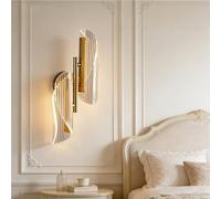 HYKISS Applique Murale Dorata Moderna Con Vetro A Strisce Verticali E LED Lampada Da Comodino In Ottone Spazzolato Minimalista Per Camera Da Letto E Corridoio(Dual head light)