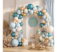 HYKKXQY Kit per arco di palloncini blu e oro, 144 pezzi, turchese opaco bianco perla oro metallizzato | Grandi palloncini trasparenti Bobo decorazioni per feste di compleanno, laurea, matrimonio, baby