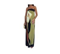 Hykytyhk Maxi abito estivo da donna, senza spalline, a blocchi di colore, aderente, lungo, schiena scoperta, abiti da cocktail party, Verde, M