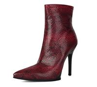 Hykytyhk Stivaletti da donna a punta con tacco a spillo con cerniera 10 cm, Rosso vinaccia, 8 US