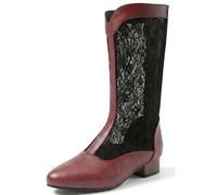 Hykytyhk Stivaletti da donna in pizzo vittoriano con tacco largo, Borgogna, 44.5 EU