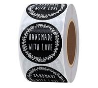 Hylabelest - Etichette rotonde nere fatte a mano con amore, 3,8 cm, per fai da te, totale 500 etichette (tipo 1)