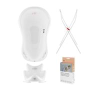 Hylat Baby Set: vasca da bagno con termometro, supporto e tappo, sedile vasca da bagno, tubo di scarico, stabile e confortevole, per neonati e neonati