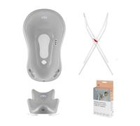 Hylat Baby Set: vasca da bagno con termometro, supporto e tappo, sedile vasca da bagno, tubo di scarico, stabile e confortevole, per neonati e neonati