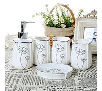 HYLR 5 Pezzi in Ceramica in Stile Europeo Set da Bagno Set da Bagno Incluso Dispenser per Sapone Portaspazzolino portasapone sciacquone