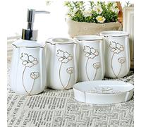 HYLR 5 Pezzi in Ceramica in Stile Europeo Set da Bagno Set da Bagno Incluso Dispenser per Sapone Portaspazzolino portasapone sciacquone