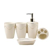 HYLR Rilievo europeo 5 pezzi Ceramica da bagno di lavaggio Forniture da bagno Spazzolino da toeletta dispenser di sapone Soap standRinse tazza Ensemble Accessoire Set di accessori per il bagno