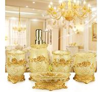 HYLR Set di Accessori da Bagno in Resina Manuale Lussuosa Creativa Creativa 5 Pezzi Forniture per Bagno Portaspazzolino Dispenser di Sapone Supporto per Sapone Tazza di risciacquo
