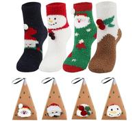 Hylzo 4 Coppie Calze Natale Donna,Calzini di Natale,Calzini di Babbo Natale,Calzini Donna,Calzini Natalizi Ispessiti Traspiranti Morbidi e Morbidi da Cartone Animato Regali Natale