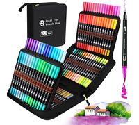 Hymarvo Brush Pen Lettering 100 colori, Pennarelli Doppia Punta Fine e Grossa Pennello, Bambini Adulto Penne da Colorare ad Acquerello Bullet Journal, Libri da Colorare, Mandala